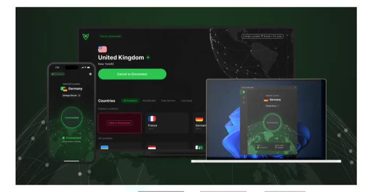 Urban Shield VPN app on phone, laptop and TV